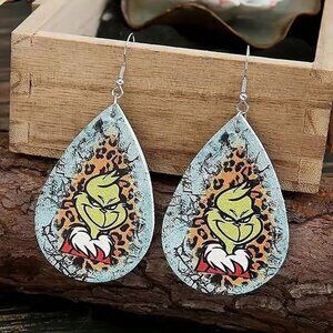 GRINCH Leopard Print Christmas Dangle Earrings